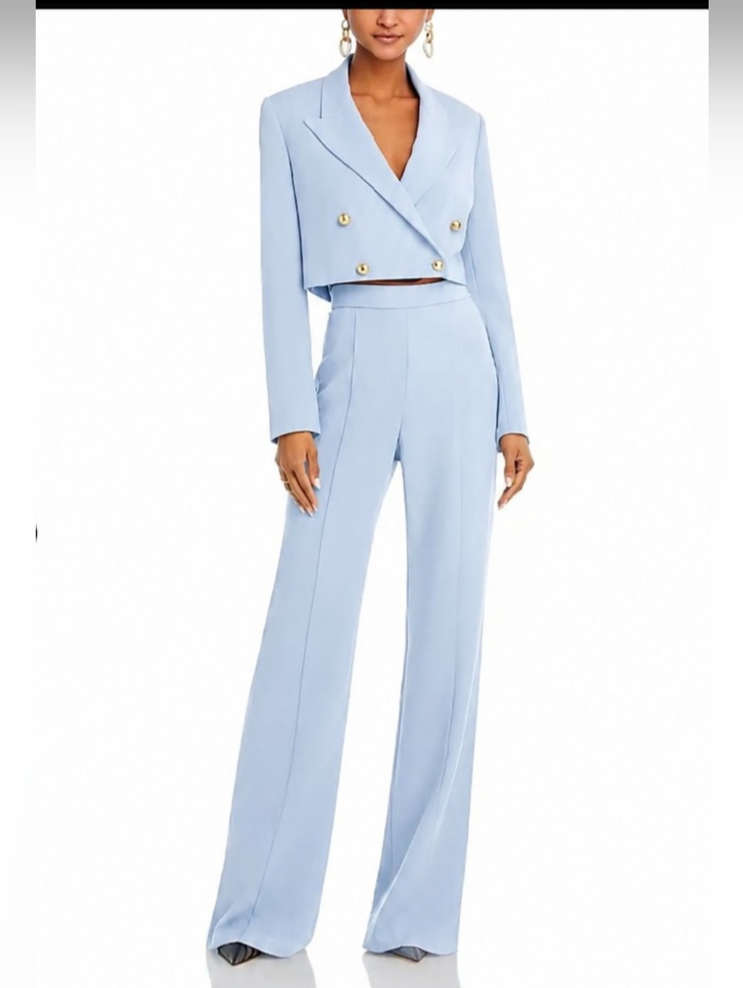 Black Halo Hugo Cropped Blazer And Wide Leg Pants Set In Blue Sz 0